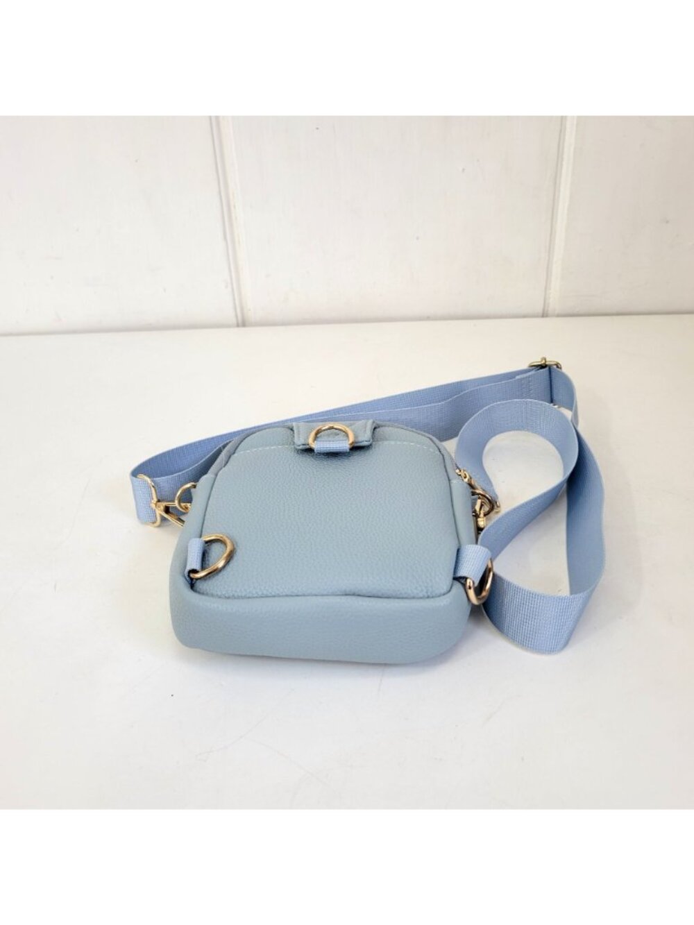 Light Blue Kedzie Crossbody Bag With Adjustable Strap & Gold Accents - Picture 3 of 6